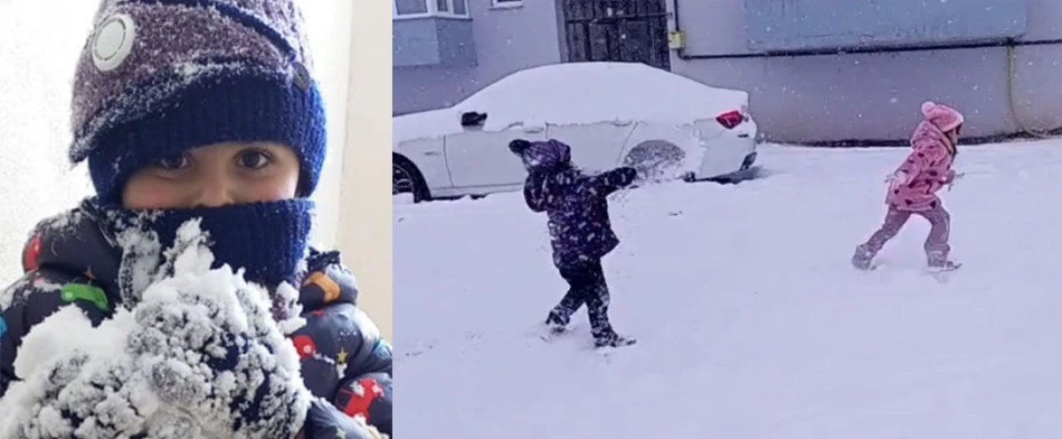 Kars&rsquo;ta Yoğun Kar Yağışında &Ccedil;ocukların Neşesi Isıttı