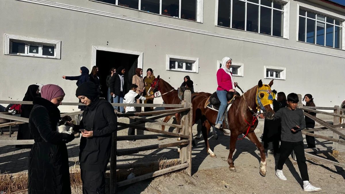 Kars'ta yurt öğrencileri at bindi
